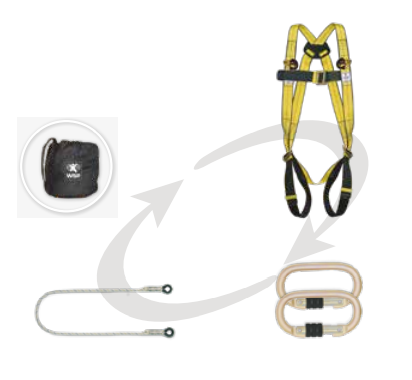 HARNESS WITH 2 ATTACHMENT POINTS, 1 LANYARD, 2 CARABINERS + BAG