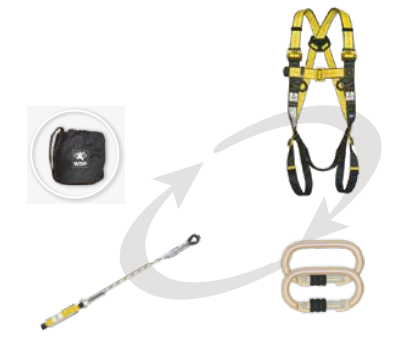 HARNESS WITH 2 ATTACHMENT POINTS, 1 LANYARD, 2 CARABINERS + BAG