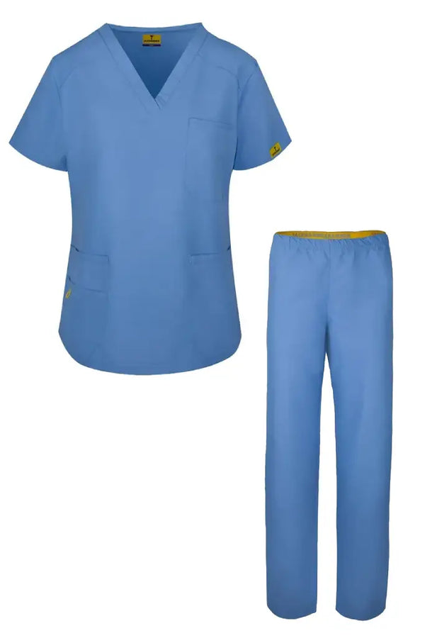 Pyjama SANDY bleu ciel avec bord cote Femme